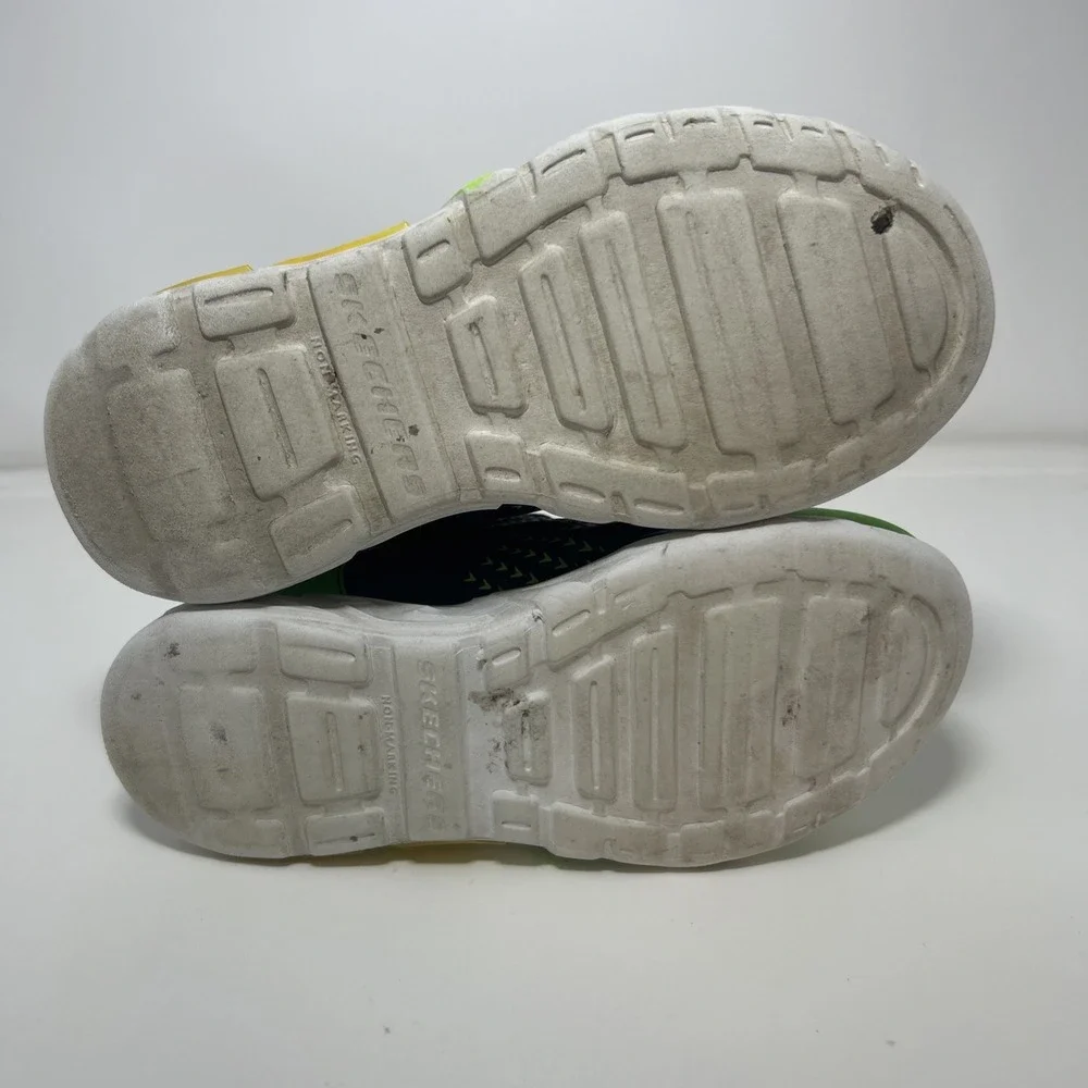 Skechers S-Lights: Boys Flex-Glow‎ Bolt Sneakers Size 2, Navy/Green/Yellow